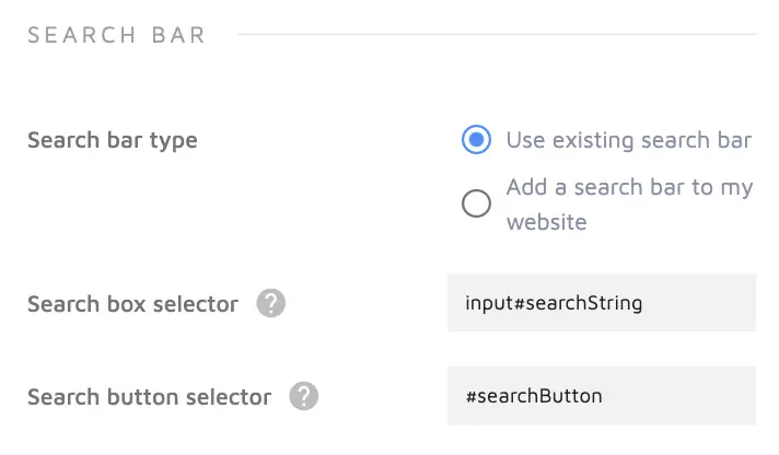 connecting existing search bar in search designer