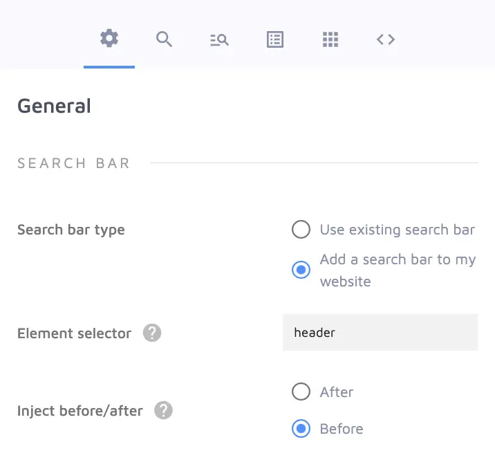 Injecting a search bar with Site Search 360 code