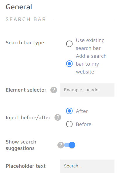 Adding a search bar in search designer