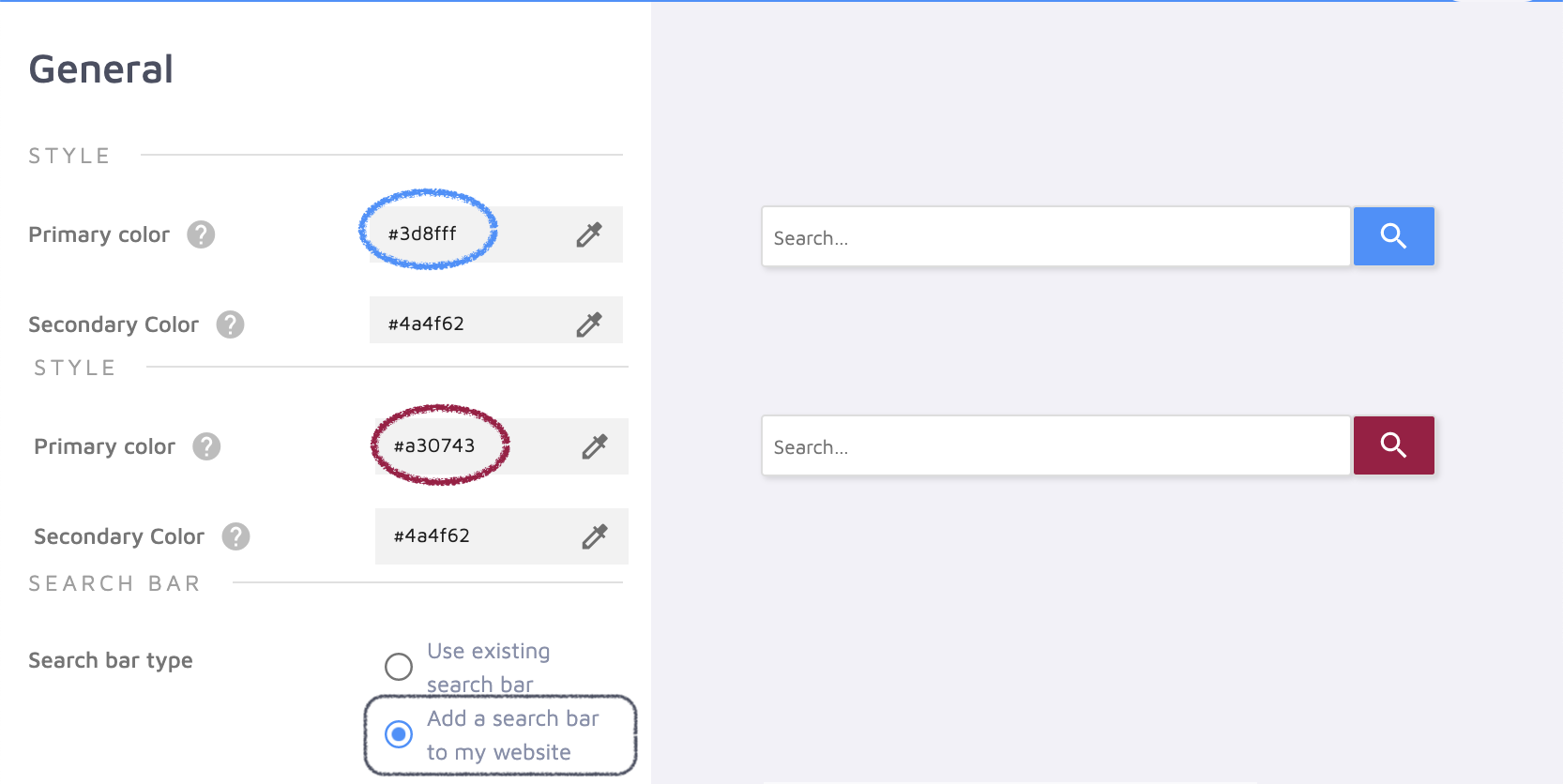 easily style your Site Search 360 search bar