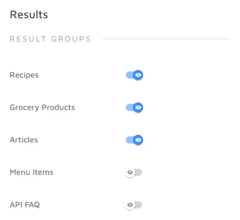 Result groups hide/shown