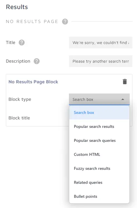 Zero results page